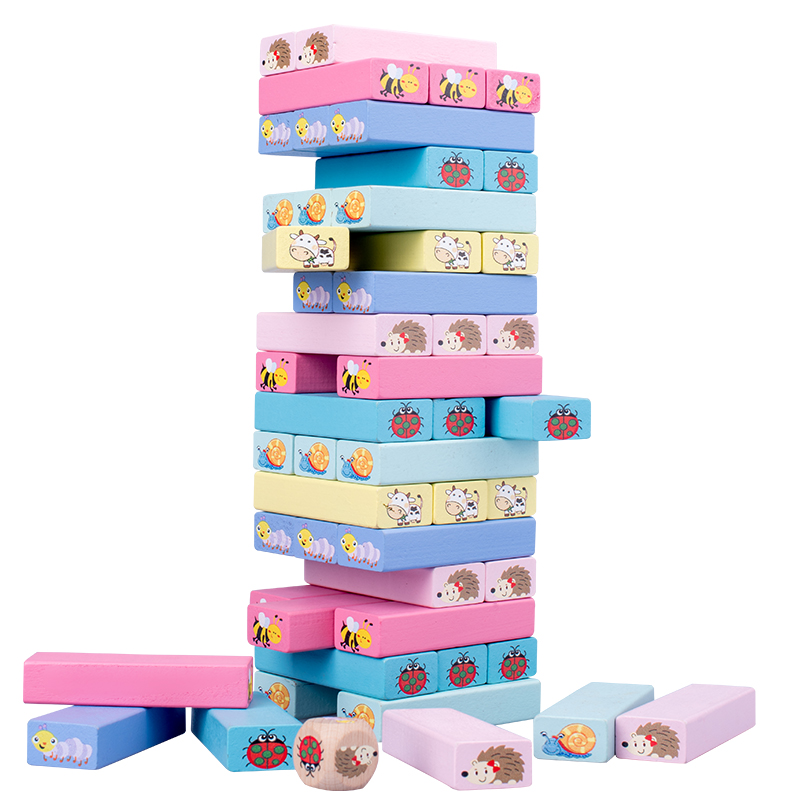 Board Game Jenga - หมายเลขสัตว์บล็อกไม้เกม Domino ซ้อนบล็อกซ้อน Tower สนุกกลางแจ้งสนามหญ้า YARD