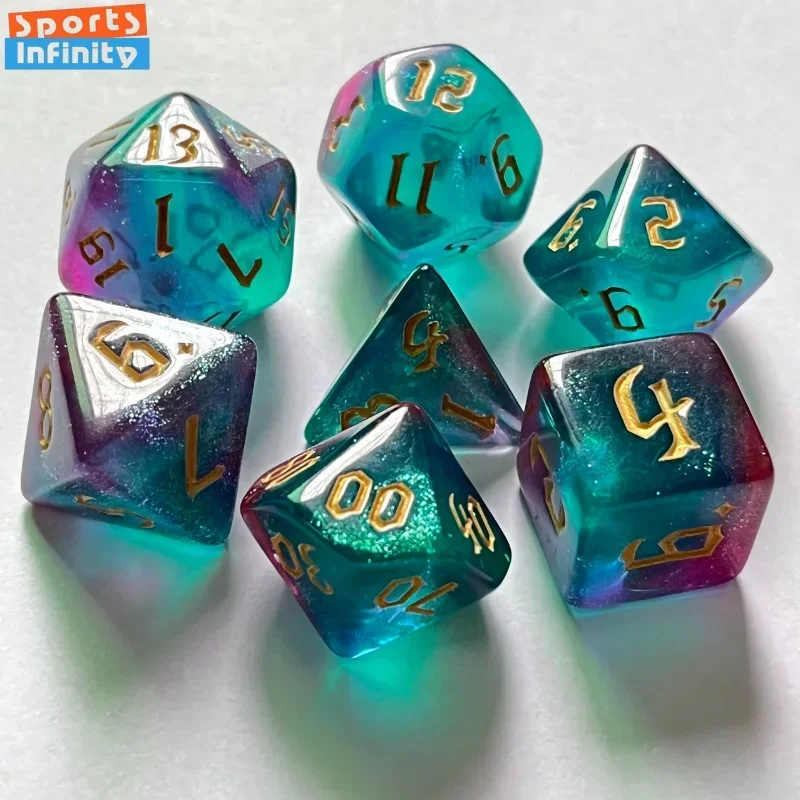 Board Game Land - 7 Pcs ใหม่คู่สีลูกเต๋า Polyhedral GOLD ตัวอักษรดิจิตอล