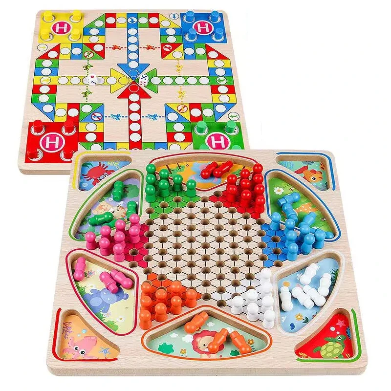 Board Game Catan - ชุดหมากรุกมินิแบบ2 in 1, หมากรุกไม้หมากรุกจีนของเล่นครอบครัวสำหรับเด็ก