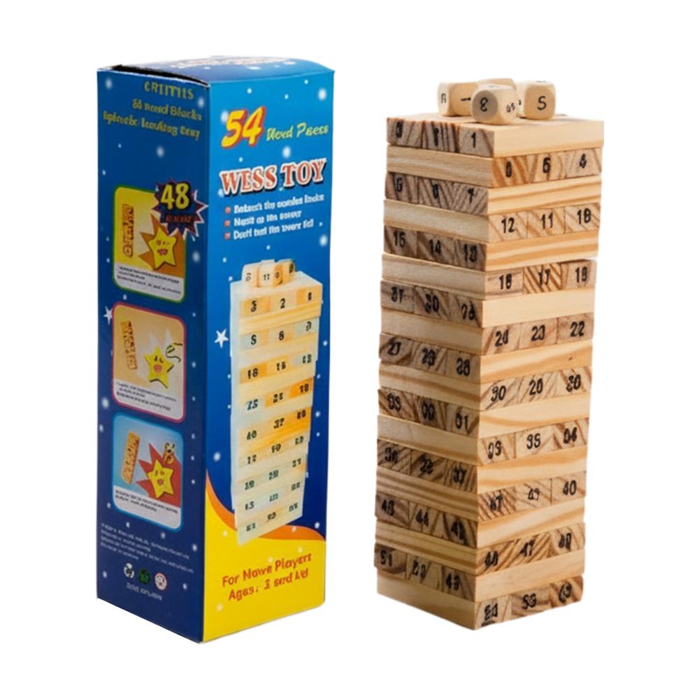 Board Game Jenga - บล็อกไม้ขนาดเล็ก เกมต่อไม้สำหรับเด็ก ของเล่นเกมโดมิโนแบบต่อซ้อน กระดานเกมพับได้ ของเล่นเสริมพัฒนาการแบบมอนเตสซอรี่