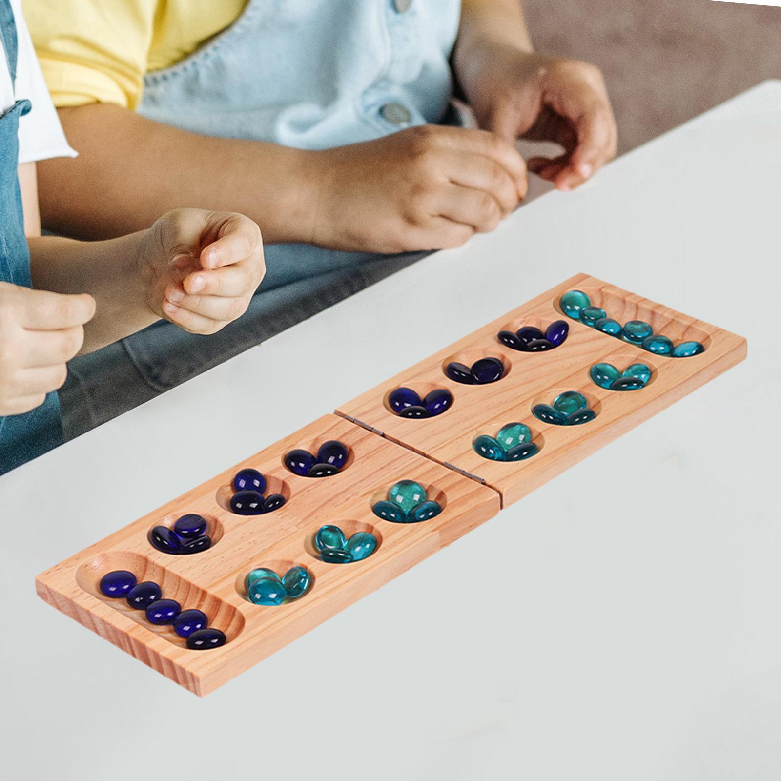 Board Game Jenga - เกมกระดาน Mancala 48เม็ดไม้เกมปาร์ตี้เกมสำหรับครอบครัวคลาสสิกเกมกระดาน Mancala พับได้สำหรับความบันเทิงในการเดินทางของครอบครัว
