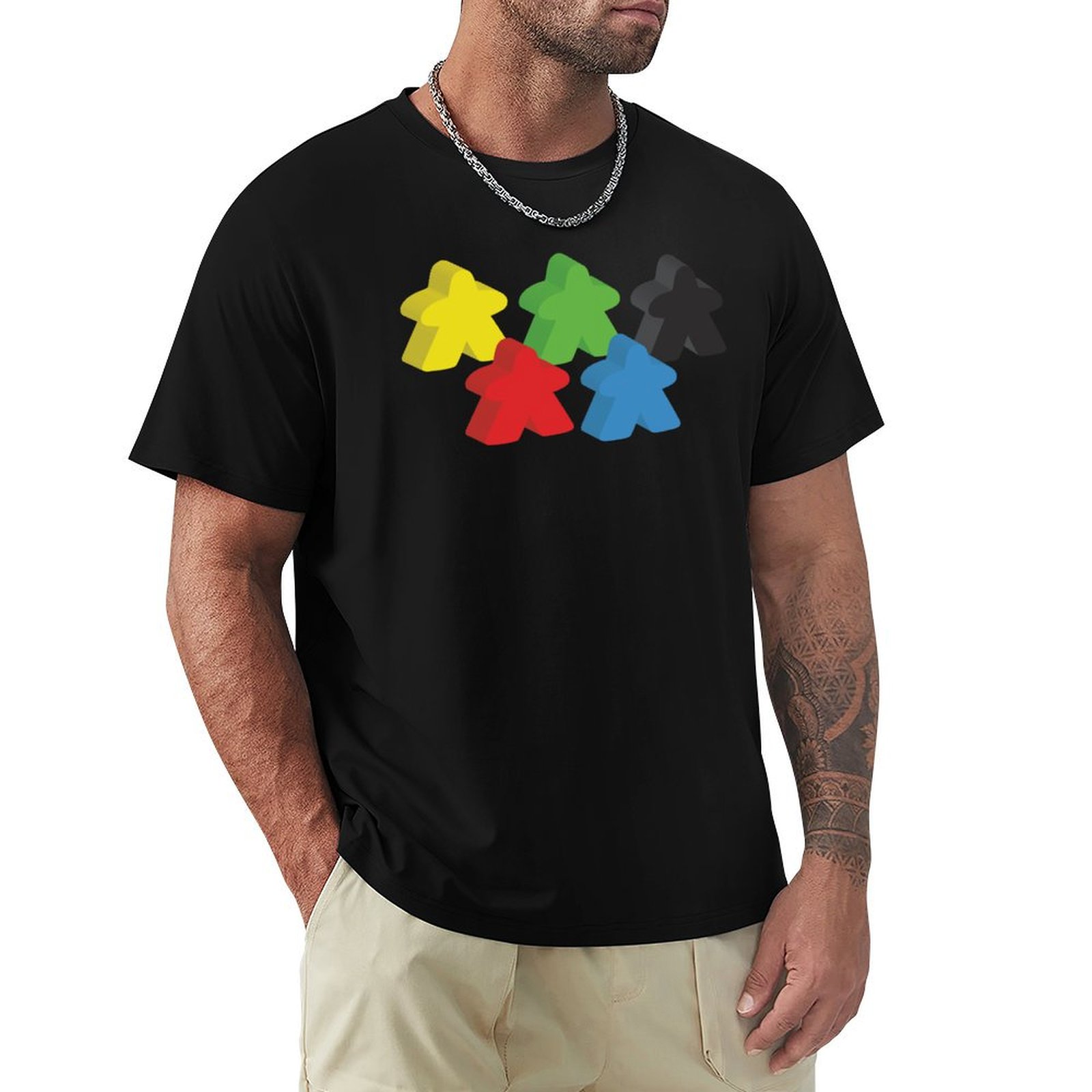 Meeple Token Set - ชุดเสื้อยืดลายตัวการ์ตูน Meeples (โทเค็นเกมกระดาน) สไตล์เรโทร 5 ตัว
