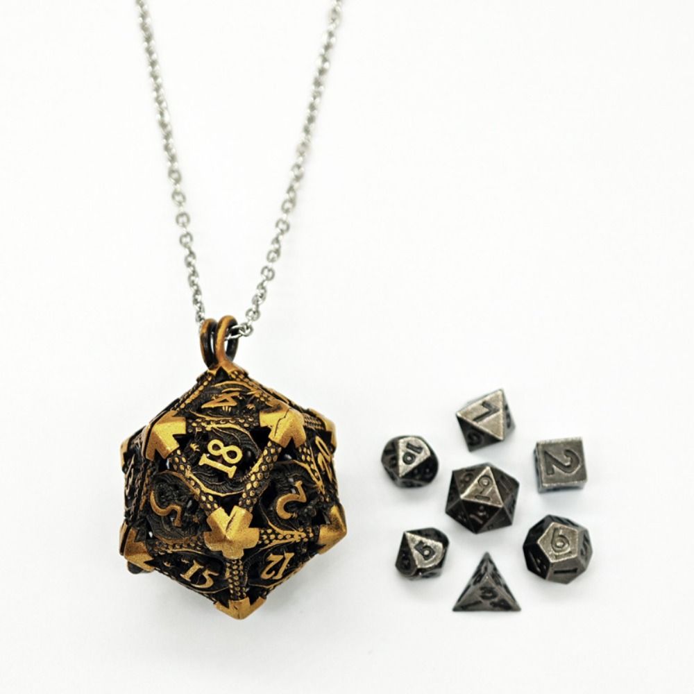 Board Game Io - 1 ชุด 20 ด้าน Hollow ลูกเต๋าโลหะสร้อยคอ